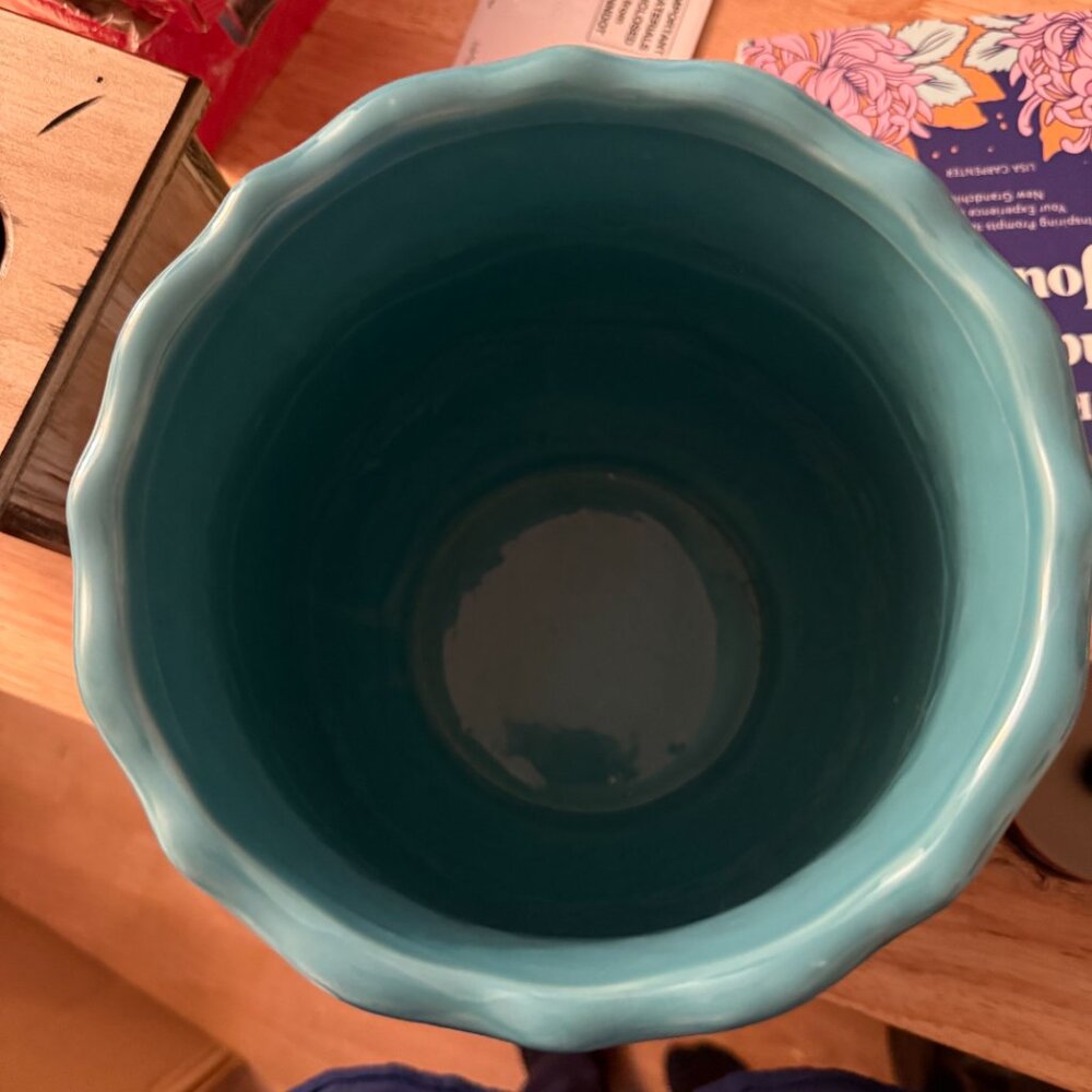 Bathroom Ceramic Trash Can & Toothbrush Holder Set Teal Bath Accessories Powder - Picture 6 of 11